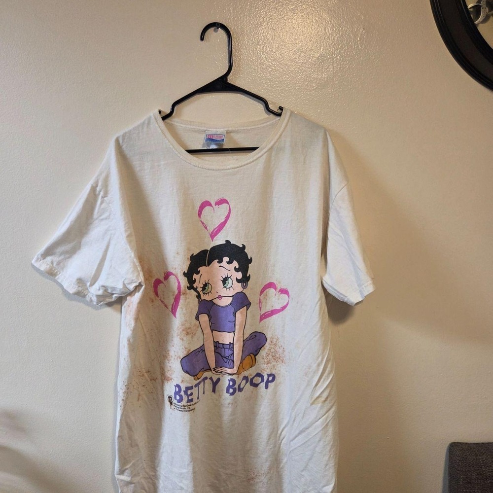 Vintage 1995 Betty Boop Hanes Her Way Graphic T-Shirt White Distressed 90s XL